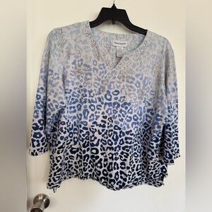 Alfred Dunner Blue Leopard Print Women's Blouse